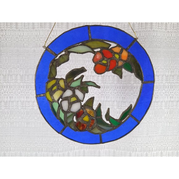 Stained Glass Panel Wall Hanging Window Decor 7 in Diam. Art Glass Sun Catcher - Picture 2 of 9